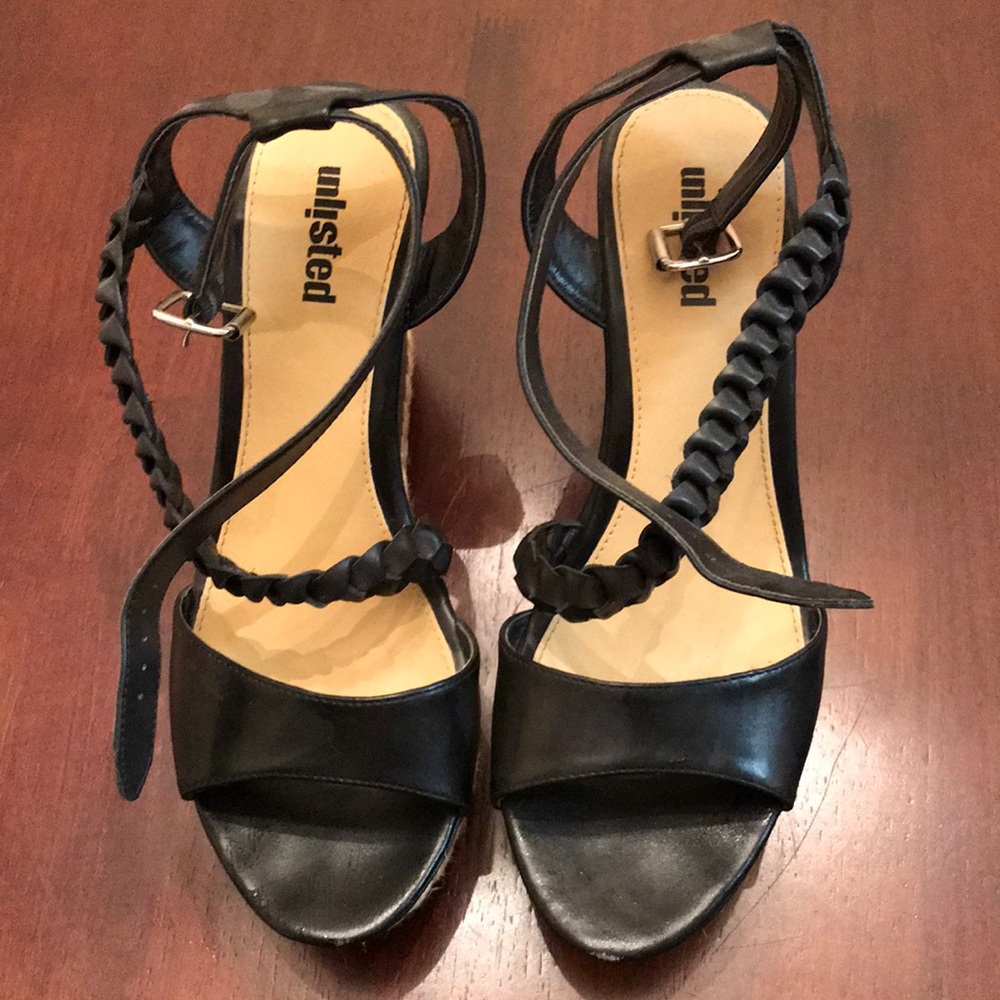 Black wedges with braid detail